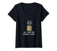 Mujer Todo lo Que Necesito Son Libros y Gatos Camiseta Cuello V