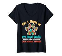 Mujer Todo lo que necesito son mis buenos libros y mi Jack Russel Terrier Camiseta Cuello V