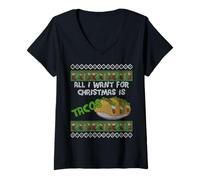 Mujer Todo Lo Que Quiero en Navidad Son Tacos Divertido Camiseta Cuello V