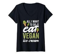 Mujer Todo lo Que Quiero Hacer es Comer Helado Vegano Amante de los postres congelados Camiseta Cuello V