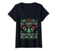 Mujer Todo lo Que Quiero para Navidad es el Feo suéter navideño de PTO Camiseta Cuello V