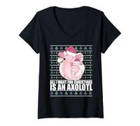 Mujer Todo LO Que Quiero para Navidad ES UN Axolotl Feo Navidad Santa Meme Camiseta Cuello V