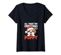 Mujer Todo Lo Que Quiero Para Navidad Es Un Cachorro Camiseta Cuello V
