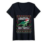 Mujer Todo lo Que Quiero para Navidad es un suéter Feo de Navidad con Forma de Tortuga Marina Camiseta Cuello V