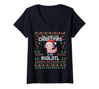Mujer Todo lo Que Quiero para Navidad es un suéter navideño Feo de Axolotl Camiseta Cuello V