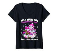 Mujer Todo lo Que Quiero para Navidad es una Cura Conciencia sobre el cáncer de Mama Camiseta Cuello V