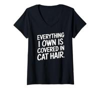 Mujer Todo Lo Que Tengo Tiene Pelo De Gato Gracioso Camiseta Cuello V