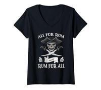 Mujer Todo por el Ron y el Ron para Todos es Divertido Hablar como una Calavera del Día de los Piratas Camiseta Cuello V