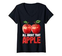 Mujer Todo sobre Esa Manzana Camiseta Cuello V