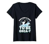 Mujer Todo va a ser observación de orcas y Ballenas Lindas Camiseta Cuello V