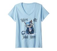 Mujer Todos Estamos Locos aquí, el Gato de Cheshire, Alicia en el país de Las Maravillas, Libro para niños Camiseta Cuello V