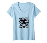 Mujer Todos Estamos Locos aquí Glitch Cheshire Cat Smile Camiseta Cuello V