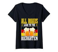 Mujer Todos los Caminos conducen al Biergarten Humor de Beber Cerveza Alemana Camiseta Cuello V