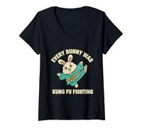 Mujer Todos los conejitos Estaban luchando contra el Kung Fu Conejo de Pascua Camiseta Cuello V