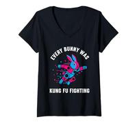 Mujer Todos los conejitos Estaban luchando contra el Kung Fu Pascua Camiseta Cuello V