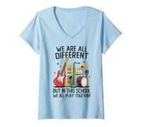 Mujer Todos Somos Diferentes, Pero en Esta Escuela Todos jugamos Camiseta Cuello V