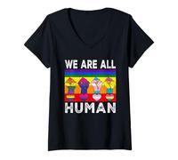 Mujer Todos Somos Humanos Bandera del Arco Iris Orgulloso Gay Mes Camiseta Cuello V