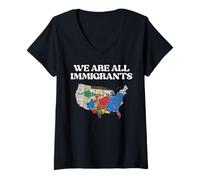 Mujer Todos Somos inmigrantes en EE. UU. Los Derechos del Mapa apoyan a Hombres, Mujeres y niños Camiseta Cuello V