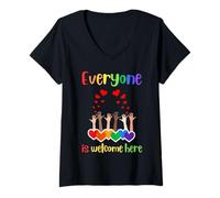 Mujer Todos Son bienvenidos aquí inclusión Diversidad Arco Iris LGBTQ Camiseta Cuello V