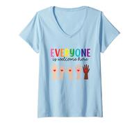 Mujer Todos Son bienvenidos aquí para Hombres, Mujeres y niños Camiseta Cuello V