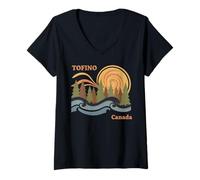Mujer Tofino Canadá Isla Vancouver Chill Naturaleza Bosque De Pinos Camiseta Cuello V
