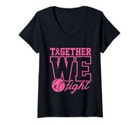 Mujer Together We Fight Softball - Ropa de concienciación sobre el cáncer de Mama, Color Rosa Camiseta Cuello V
