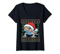 Mujer Tokay Gecko Christmas Ugly Christmas Sweater Herpetology Camiseta Cuello V
