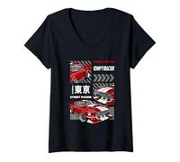Mujer Tokio Coche de Carreras Japonés Kanji Japón Velocidad Coche Carreras Callejeras Camiseta Cuello V