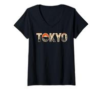 Mujer Tokio Japón Monte Fuji Horizonte Cerezo Flor Viaje Camiseta Cuello V