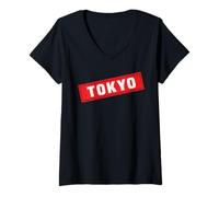 Mujer Tokio Logotipo #1 Etiqueta Viaje Fuji Kioto Japón Recuerdo Camiseta Cuello V