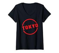 Mujer Tokio Logotipo #5 Etiqueta Viaje Fuji Kioto Japón Recuerdo Camiseta Cuello V