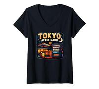 Mujer Tokyo After Dark Vinyl Running Coffee Japonés Music Lover Camiseta Cuello V