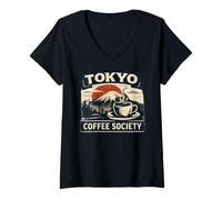 Mujer Tokyo Coffee Club Café Japonés Amante Café Retro Camiseta Cuello V