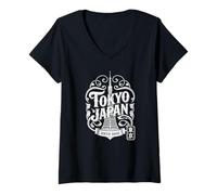 Mujer Tokyo Tower Japón Vintage Viajes Anime Kanji Souvenir Camiseta Cuello V