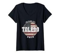 Mujer Toledo Ohio, Bandera Americana Vintage Camiseta Cuello V