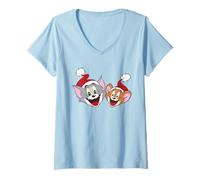 Mujer Tom and Jerry Best Pals Christmas Santa Hats Camiseta Cuello V