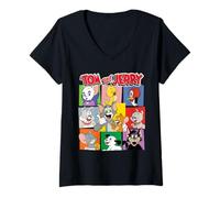 Mujer Tom and Jerry Character Squares Camiseta Cuello V
