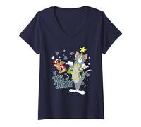 Mujer Tom and Jerry Merry Christmas Tinsel Tangle Camiseta Cuello V
