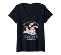 Mujer Tomando un descanso de mantenerlo unido Camiseta Cuello V