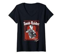 Mujer Tomb Raider Red Ornate Arched Background Action Video Game Camiseta Cuello V