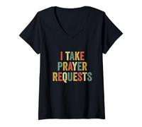 Mujer Tomo peticiones de oración Orando Cristiano Orar Pastor Iglesia Camiseta Cuello V