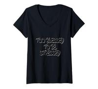 Mujer Too Blessed to Be Stressed Inspirational Faith Design Camiseta Cuello V