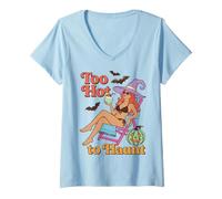 Mujer Too Hot to Haunt Halloween Witch Summer Humor Camiseta Cuello V