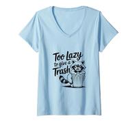 Mujer Too Lazy to Give a Trash Funny Panda Raccoon Meme Camiseta Cuello V