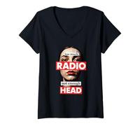 Mujer Too Much Radio Not Enough Head Meme Camiseta Cuello V