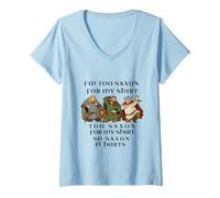 Mujer Too Saxon Funny Medieval Warrior Juego de Palabras Humor diseño Camiseta Cuello V