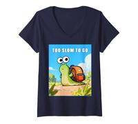 Mujer Too Slow to Go - Funny School Snail Teacher Student Cartoon Camiseta Cuello V