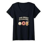 Mujer Too Sweet To Function Kawaii Donut Boba y Mochi Food Camiseta Cuello V