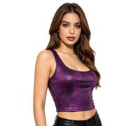 Mujer Top Cuerpo Estampado Piel Serpiente Mujeres Club Y Baile Camisetas Cortas Yk Sin Mangas Top Corto con Tirantes Finos Yk Trajes Púrpura M