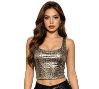 Mujer Top Cuerpo Estampado Piel Serpiente Mujeres Club Y Baile Camisetas Cortas Yk Sin Mangas Top Corto con Tirantes Finos Yk Trajes Oro XS